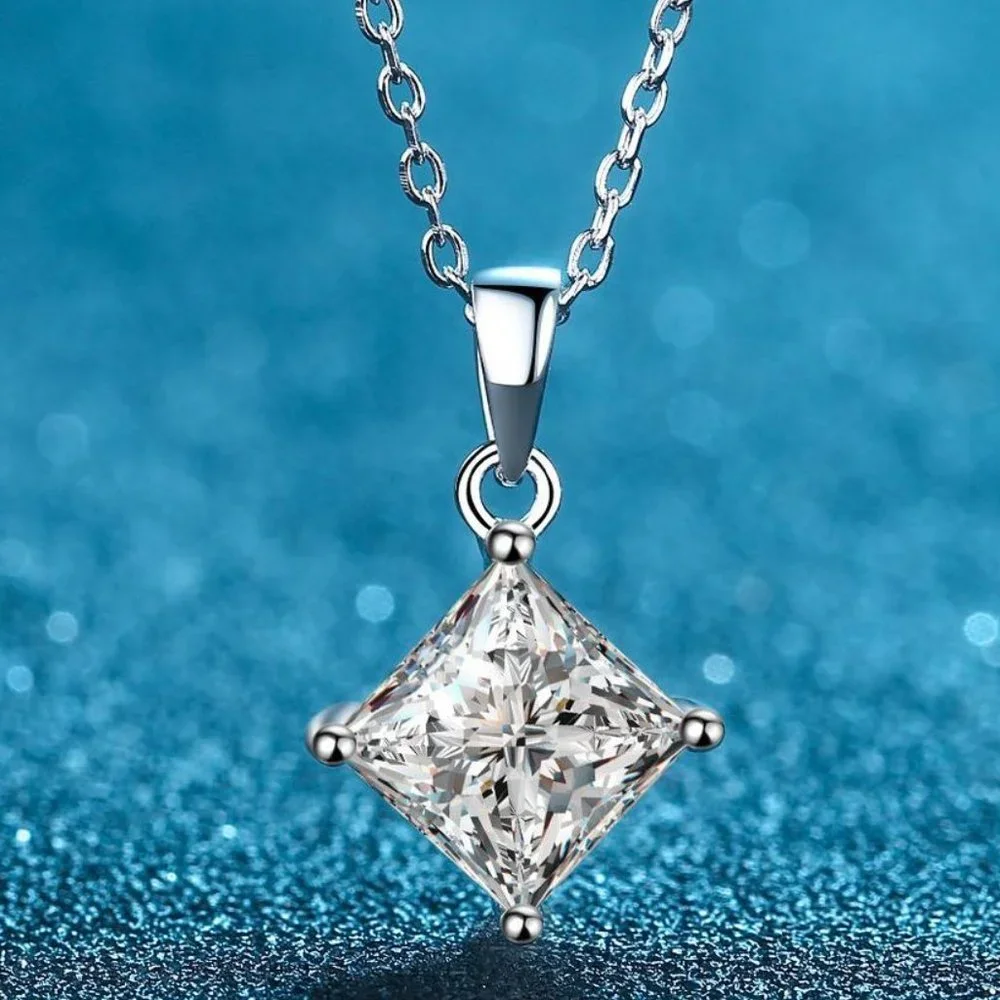 Certified 2ct. t.w. Moissanite Diamond Princess Cut Necklace NEW
